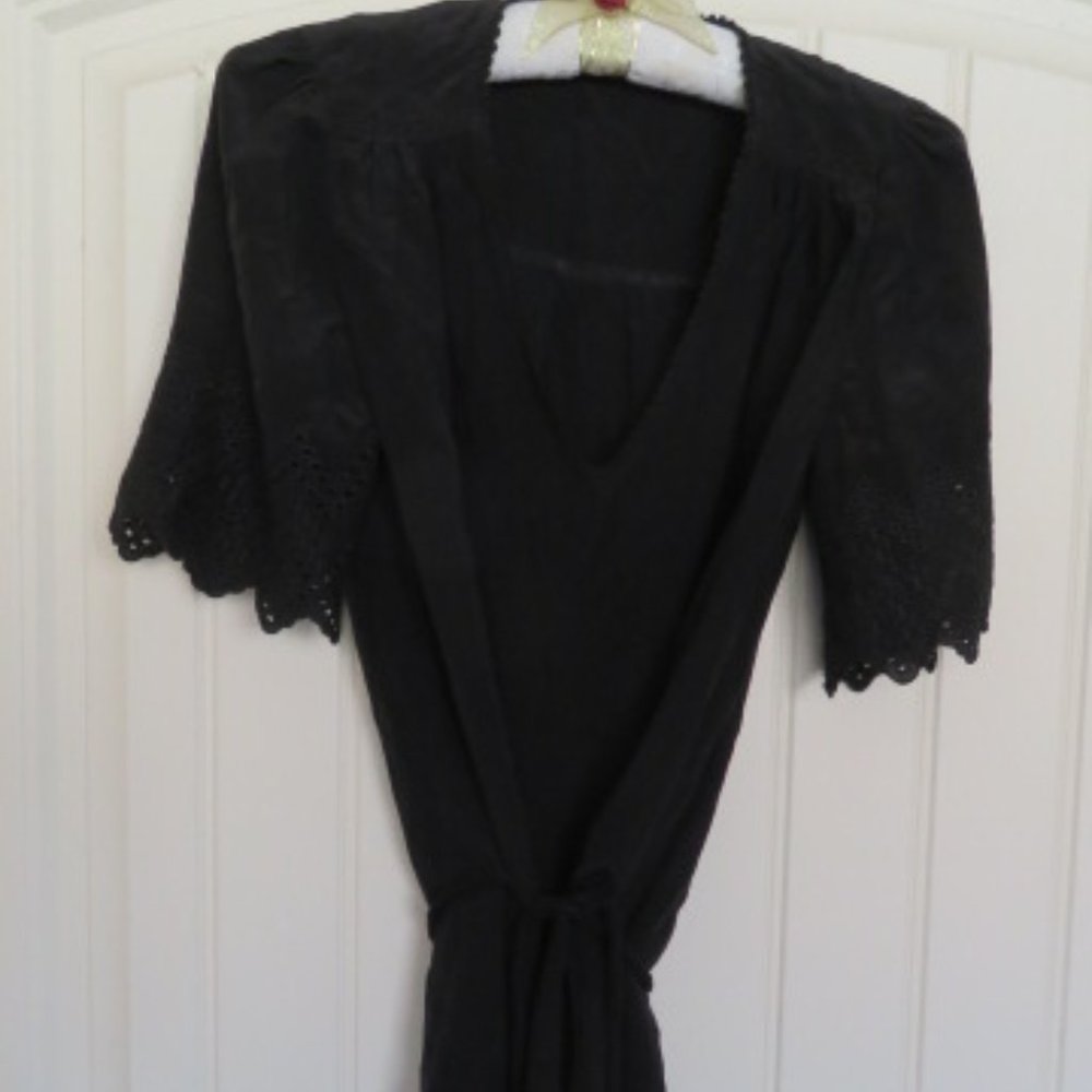 Massimo Dutti Black V Neck TUNIC with Tie Waist Size 4 (K334)